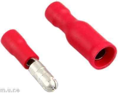50 Male & 50 Female 4Mm Red Bullet Connectors Crimp Terminal Ctie Uk T1Mb4/T1Fb4 - Mid-Ulster Rotating Electrics Ltd