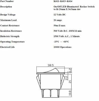 On Off Rocker Switch Amber Led Rectangle Square 12V Robinson K611 - Mid-Ulster Rotating Electrics Ltd