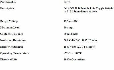 On Off Toggle Switch Flick Light Switch Hd Car Dash 25Amp 12V Robinson K875 - Mid-Ulster Rotating Electrics Ltd