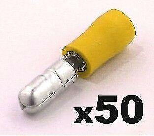 50 X 5Mm Yellow Male Bullet Terminals Connectors Insulated Crimp Ctie Uk T3Mb5 - Mid-Ulster Rotating Electrics Ltd