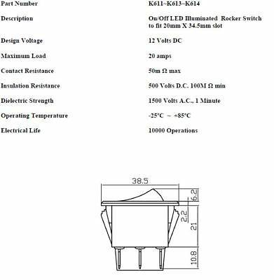 On Off Square Rocker Switch Green Led Rectangle 12V 1006G / Robinson K613 - Mid-Ulster Rotating Electrics Ltd