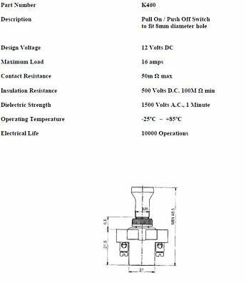 On Off Push/Pull Switch Short Stalk 12V 24V With Screw Terminals Robinson K460 - Mid-Ulster Rotating Electrics Ltd