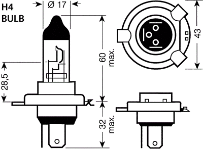 H4 Bulb 24V 75/70W P43T 3 Pin Headlight Bulb Work Lamps Halogen Wood Auto Blb475 - Mid-Ulster Rotating Electrics Ltd