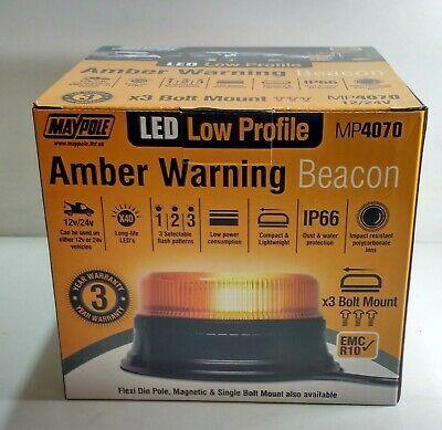 Mini Led Flasher Beacon 3 Bolt Mount Amber Multi Function 12V 24V Maypole Mp4070 - Mid-Ulster Rotating Electrics Ltd