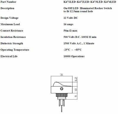 On Off Rocker Switch Red Led Round Car Dash 12V Robinson K474Led - Mid-Ulster Rotating Electrics Ltd