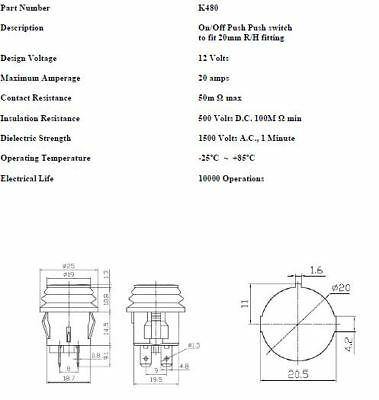 On Off Push Switch Latching With Splash Proof Seal 12V 16A Robinson K480 - Mid-Ulster Rotating Electrics Ltd