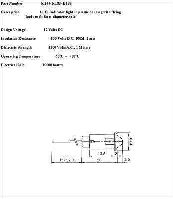Blue Indicator Light With Flying Leads Car Dash 12 Volt Bright