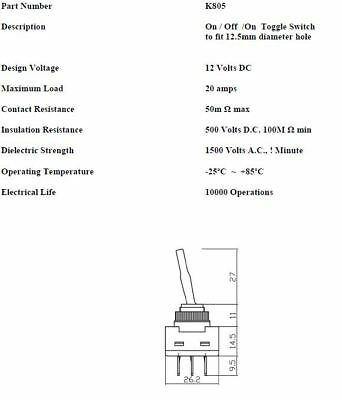 On Off On Toggle Switch Flick Deluxe Lever 12V 20A Robinson K805 - Mid-Ulster Rotating Electrics Ltd