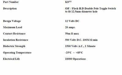 Off Flash Toggle Switch Flick Hd Light Switch Car Dash 25 Amp 12V Robinson K877 - Mid-Ulster Rotating Electrics Ltd