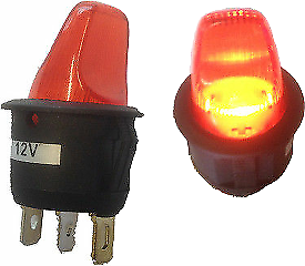 On Off Rocker Switch Round With Red Stumpy 12V Car Dash Robinson K754 - Mid-Ulster Rotating Electrics Ltd