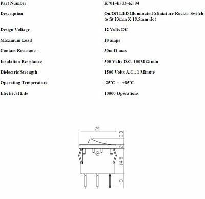 On Off Rocker Switch Amber Led Rectangle Square 12V Robinson K701 - Mid-Ulster Rotating Electrics Ltd