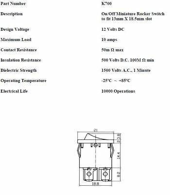 On Off Rocker Switch 12V Mini Rectangle Square Car Dash Robinson K700 - Mid-Ulster Rotating Electrics Ltd