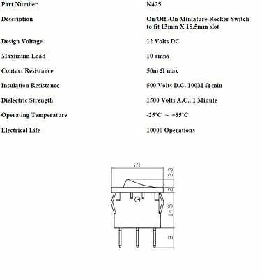 On Off On Rocker Switch 12V Mini Rectangle Square Car Dash Robinson K425 - Mid-Ulster Rotating Electrics Ltd