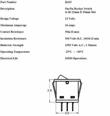 On On Rocker Switch 12V Rectangle Black Robinson K415 - Mid-Ulster Rotating Electrics Ltd
