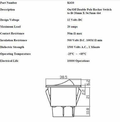 On Off Rocker Switch Twin Circuit Double Pole Rectangle 12V Car Robinson K610 - Mid-Ulster Rotating Electrics Ltd