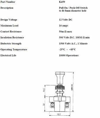 On Off Push/Pull Switch Long Stalk 12V 24V With Screw Terminals Robinson K459 - Mid-Ulster Rotating Electrics Ltd