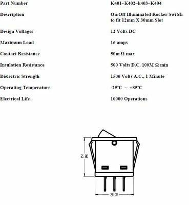 On Off Rocker Switch Rectangle Amber 12V 20A Robinson K401 - Mid-Ulster Rotating Electrics Ltd