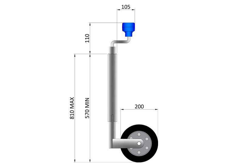 Maypole Trailer Telescopic Jockey Wheel Includes Clamp With 48mm Wheel 100kg Max Static Load For Small Trailers MP227 - Mid-Ulster Rotating Electrics Ltd