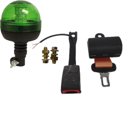 Retractable 3 Point Seat belt Kit with Din Pole Mount Green Led Beacon LG4005 MP40934