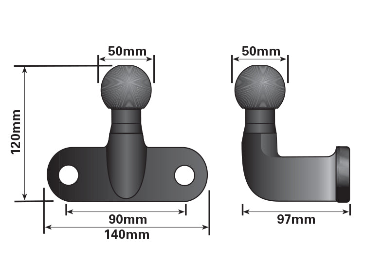 Tow Bar Ball Hitch Heavy Duty Long Reach 50Mm Caravan Eu Approved Maypole MP5005B