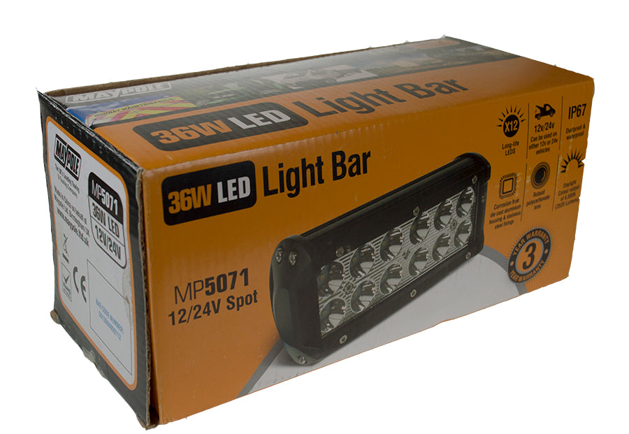 MAYPOLE LED LIGHT BAR 12/24V 36W (12 x 3W) SPOT IP67 MP5071 - Mid-Ulster Rotating Electrics Ltd
