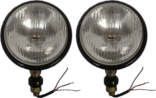 1 Pair Of Tractor Headlights Black Plain Lens With Bulbs 40/45w 12V QTP51501