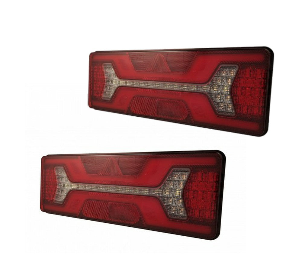 2 x RECTANGULAR 12v 24v LED REAR LAMPS WITH BUILT IN RESISTOR, STOP TAIL INDICATOR FOG REVERSE LIGHTS LED GLOBAL LG565 & LG566