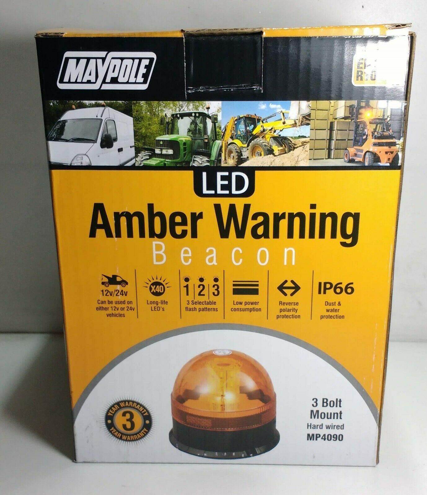 Led Recovery Beacon Multi Function Flasher 3 Bolt Mount Maypole 12V / 24V Mp4090 - Mid-Ulster Rotating Electrics Ltd