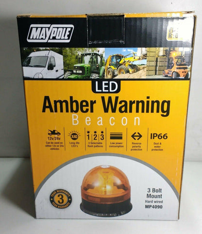 Led Recovery Beacon Multi Function Flasher 3 Bolt Mount Maypole 12V / 24V Mp4090 - Mid-Ulster Rotating Electrics Ltd