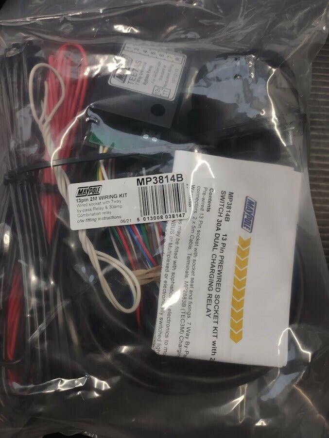 13 Pin Socket Pre-Wired Wiring Kit 2M 30A Charge & Bypass Relay Maypole Mp3814B - Mid-Ulster Rotating Electrics Ltd
