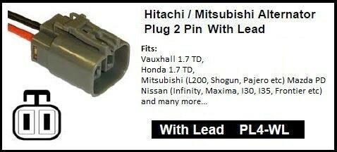 2 Pin Alternator Repair Plug Hitachi / Mitsubishi Wire Pigtail Mure Pl4-Wl - Mid-Ulster Rotating Electrics Ltd