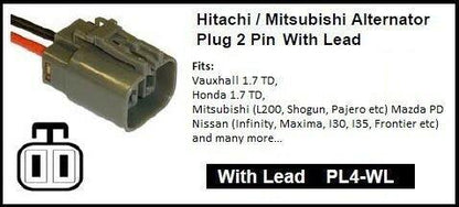 2 Pin Alternator Repair Plug Hitachi / Mitsubishi Wire Pigtail Mure Pl4-Wl - Mid-Ulster Rotating Electrics Ltd