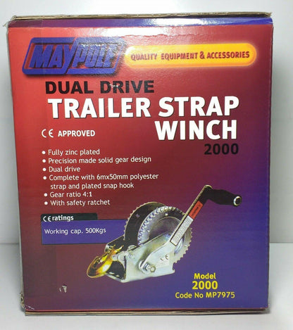 Dual Drive Trailer Strap Hand Winch 900Kg Max. Capacity Genuine Maypole Mp7975 - Mid-Ulster Rotating Electrics Ltd