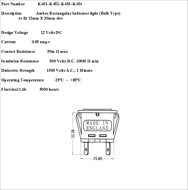 Green Warning Indicator Light Rectangular Square Car 12V Dash Robinson K453 - Mid-Ulster Rotating Electrics Ltd