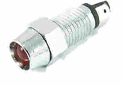 Red Led Warning Light Round 12V Chrome Look Bezel Fits 8Mm Hole Robinson K171 - Mid-Ulster Rotating Electrics Ltd