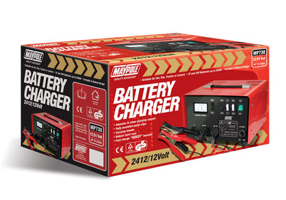 20A 12/24V Metal Cased Battery Charger. For all low maintenance and maintenance free 12/24v lead acid and AGM batteries of 100-250Ah capacity MP730