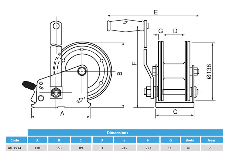 MAYPOLE HEAVY DUTY MANUAL HAND WINCH BOAT MARINE TRAILER RECOVERY HAND WINCH 900KG / 2000LB MP7974 - Mid-Ulster Rotating Electrics Ltd