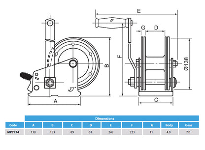 MAYPOLE HEAVY DUTY MANUAL HAND WINCH BOAT MARINE TRAILER RECOVERY HAND WINCH 900KG / 2000LB MP7974 - Mid-Ulster Rotating Electrics Ltd