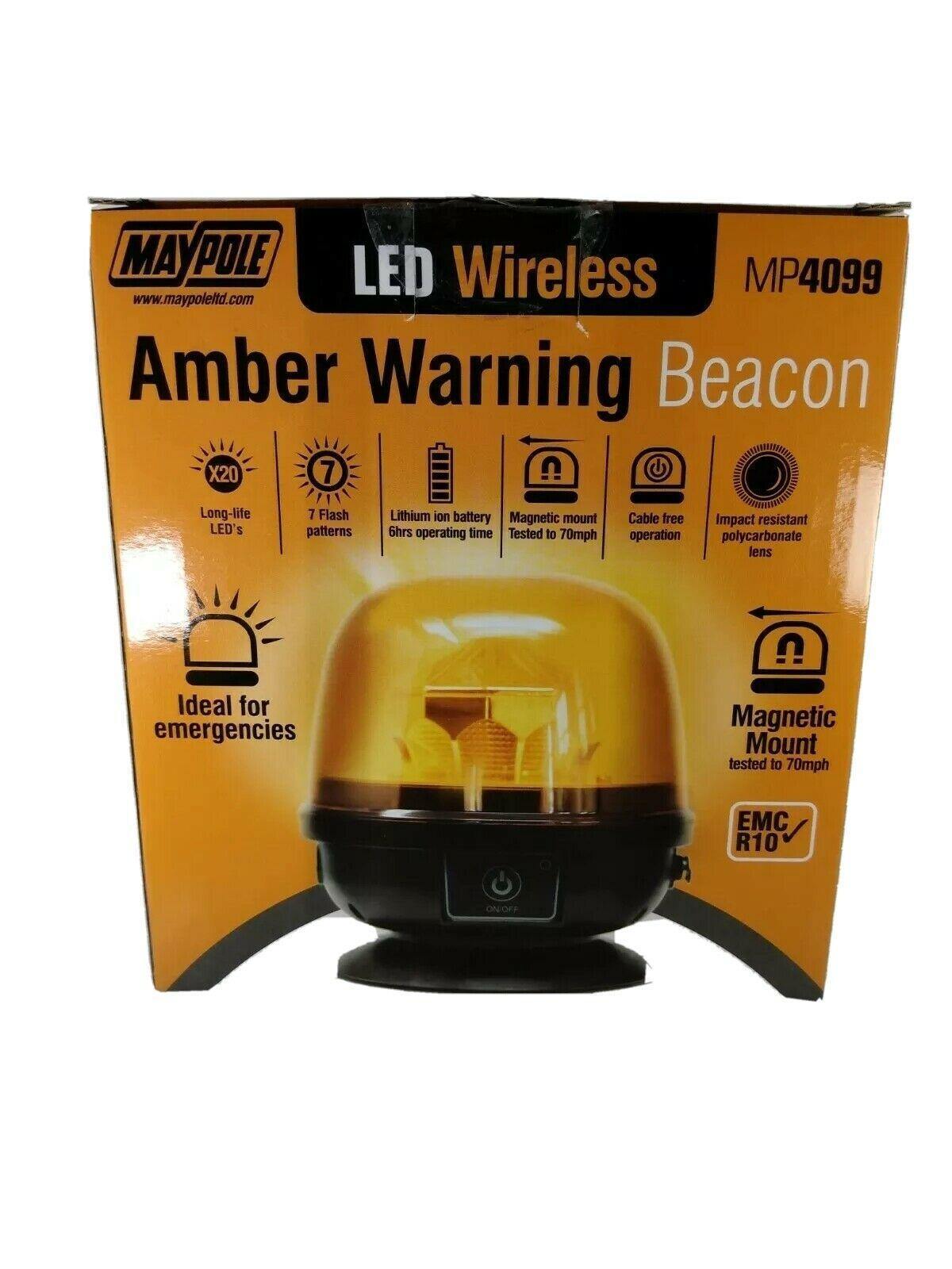Compact Wireless LED Magnetic Re-Chargable Amber Beacon Genuine Maypole MP4099 - Mid-Ulster Rotating Electrics Ltd