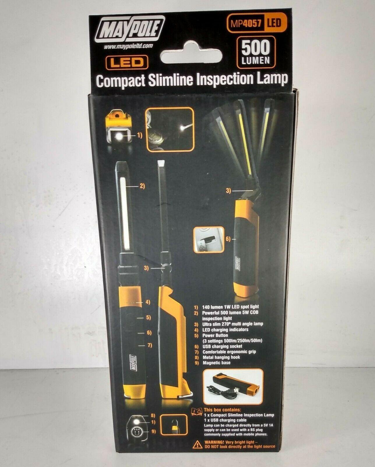 LED Slimline Foldable Inspection Hand Lamp Wand With LED Torch Maypole MP4057 - Mid-Ulster Rotating Electrics Ltd