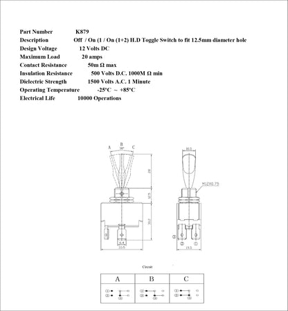 Off On On Toggle Switch Flick Hd Light Switch 25Amp 12V Robinson K879 1030