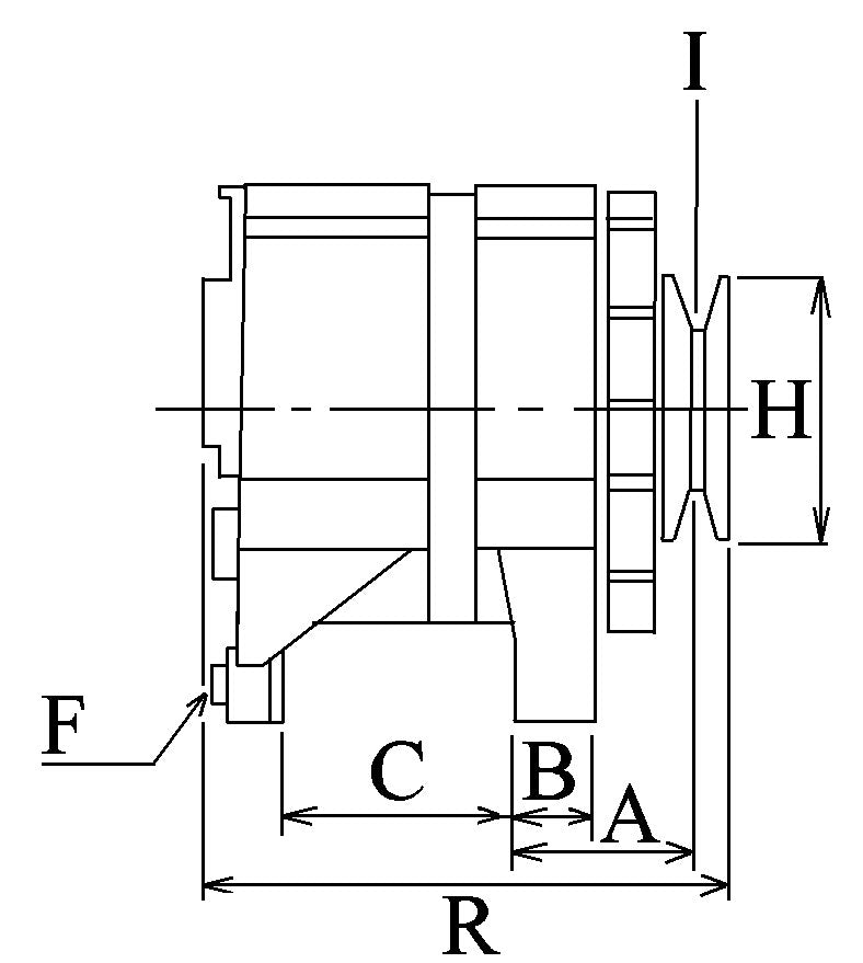 Technical drawing of a 24V 110AMP alternator with measurements for Renault and Volvo applications type ALT10303