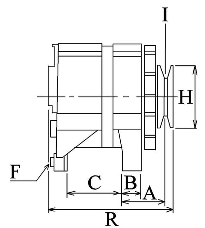 Technical drawing of a 24V 110AMP alternator with measurements for Renault and Volvo applications type ALT10303