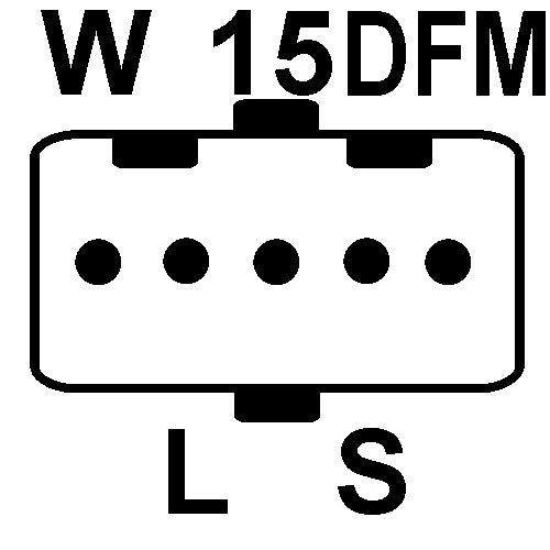 Diagram of the 5-pin alternator connector with W 15DFM L and S labels for Wood Auto Supplies ALT10303