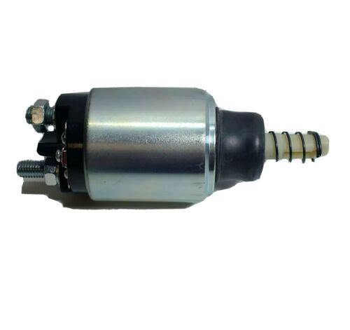 side view of a starter motor solenoid on a white background 