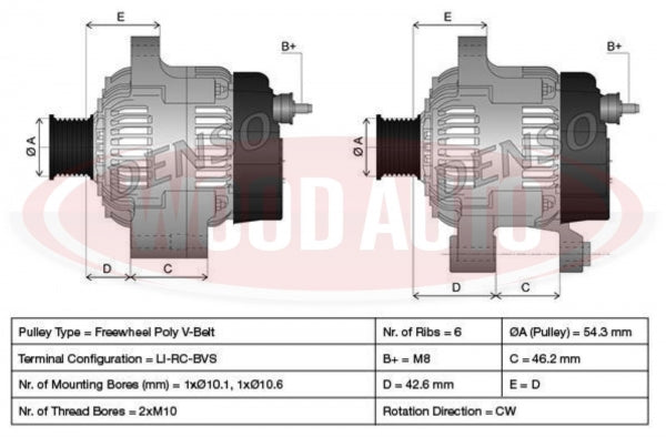 New Genuine DENSO 12v 150amp Alternator to fit Ford Focus 05 on Volvo Mazda 1.6/2.0L DENDAN930 - Mid-Ulster Rotating Electrics Ltd