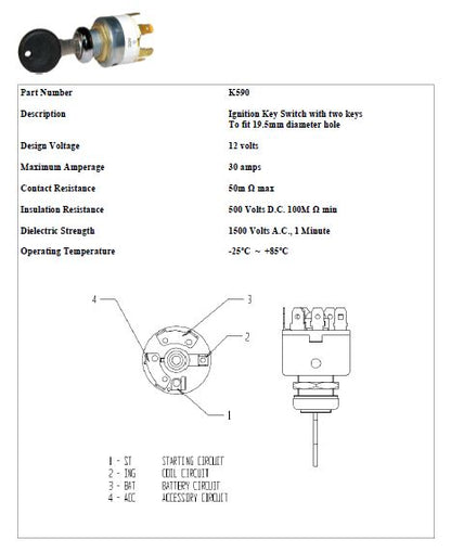 Universal Ignition Key Switch Barrel Kit Start Car Boat Bike 2 Key Robinson K590