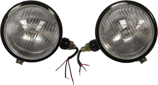 1 Set Of Tractor Headlights Plain Lens Black & Bulbs 40/45w 12V QTP51270 QTP51271