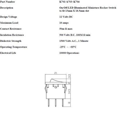 On Off Rocker Switch 12V Red Led Rectangle Square Robinson K704 - Mid-Ulster Rotating Electrics Ltd